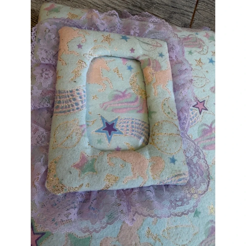 Handmade Photo Album Memory Book Unicorn 3 Ring Binder Fabric Lace Padded Baby